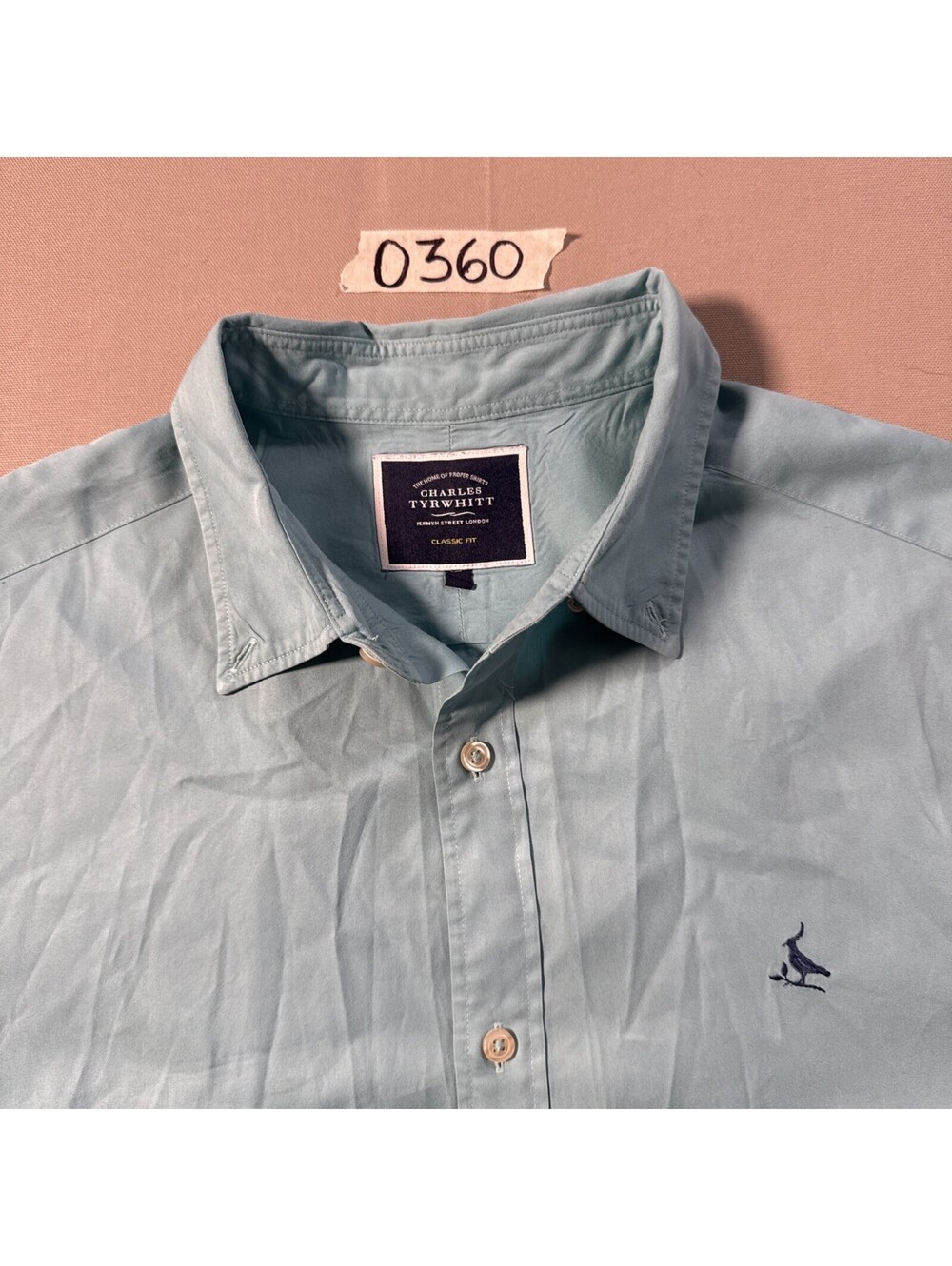 Charles Tyrwhitt Shirt Mens Large Green Solid Bird Logo Classic Fit Button Up